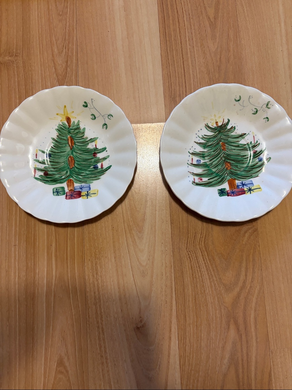 Vintage Holiday Christmas Small hand painted Plates with 2 different designs